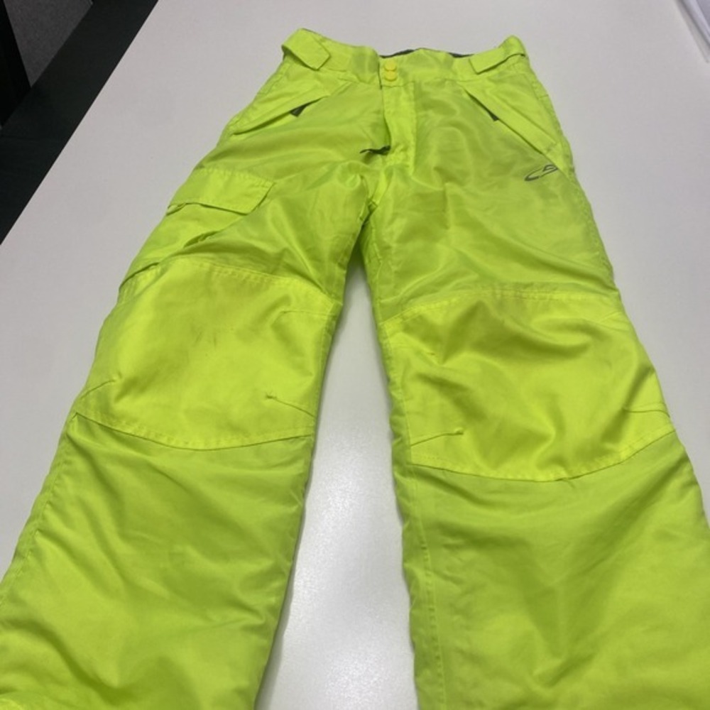 Champion Youth M 8-10 Neon Yellow Carpenter Ski Pants Zipper Pockets Snaps 773
